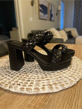 a new day Black Braided Platform Heeled Sandals size 6